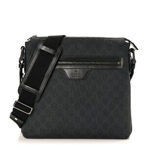 Authentic Gucci GG Plus Large Crossbody Bag Messenger Web Canvas Black Mens